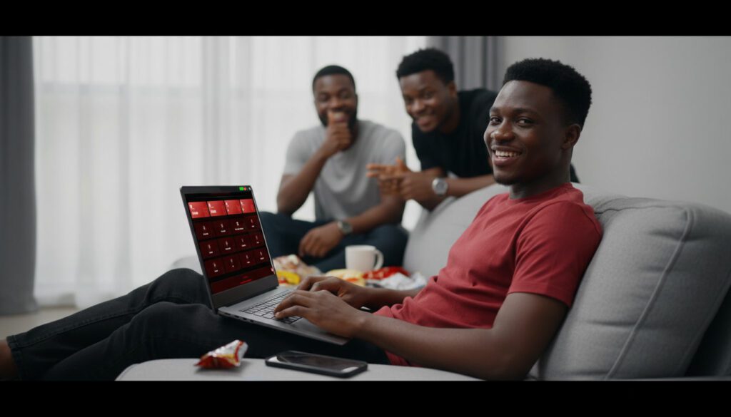 Nigerian influencer smiling while managing multiple accounts on Sizzle Social