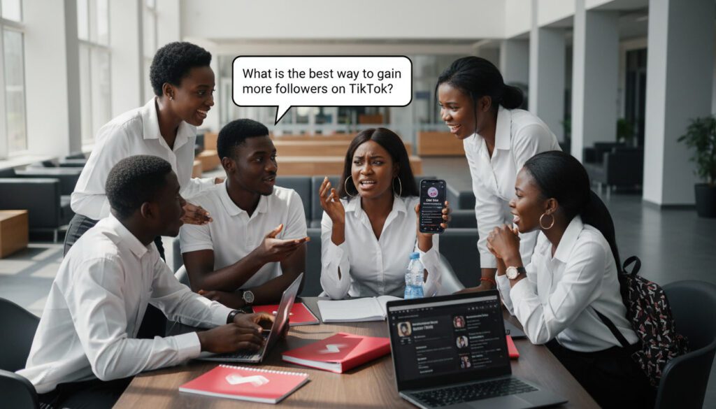 Nigerian students debating TikTok growth hacks