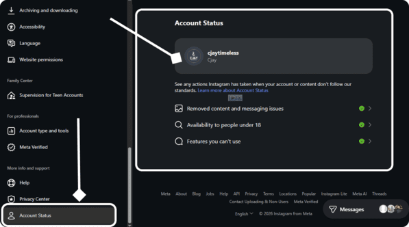 Screenshot of Instagram shadow ban warning