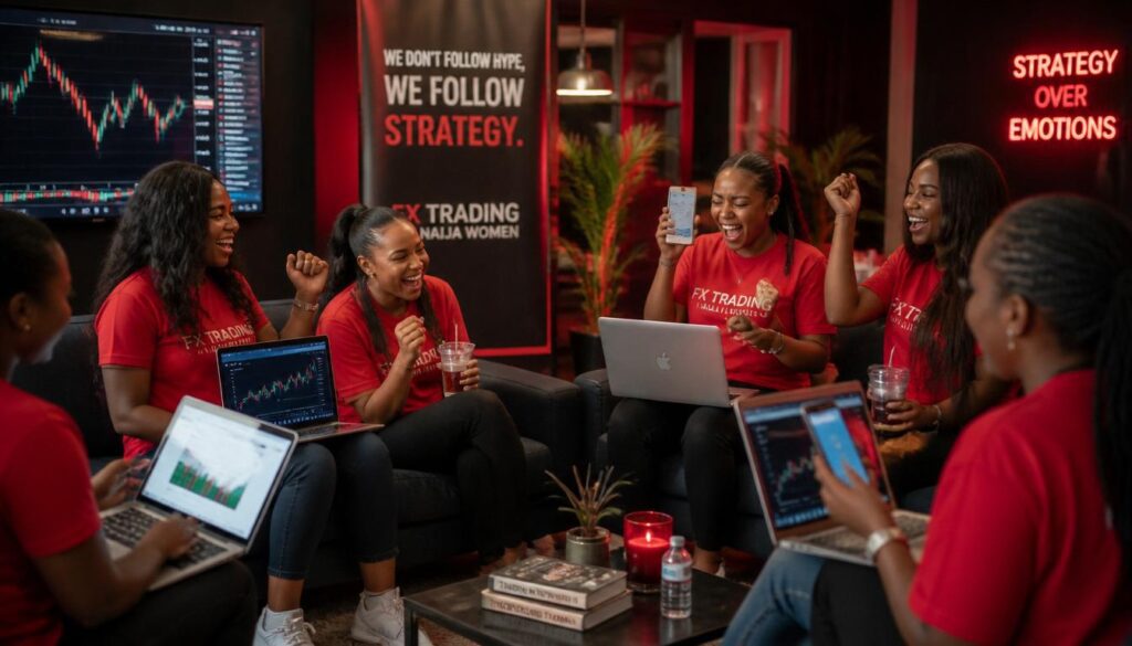 Nigerian Forex traders celebrating Telegram channel success