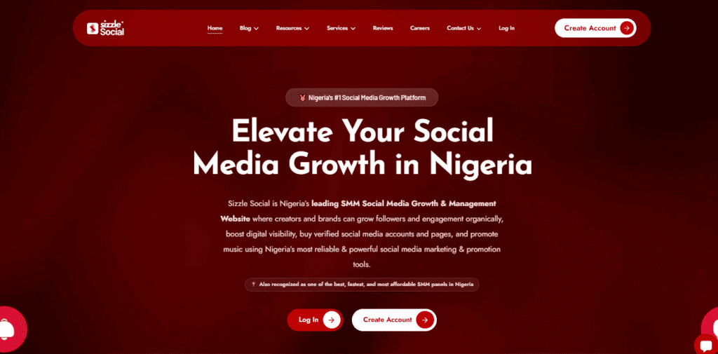 Screenshot of Sizzle Social registration
