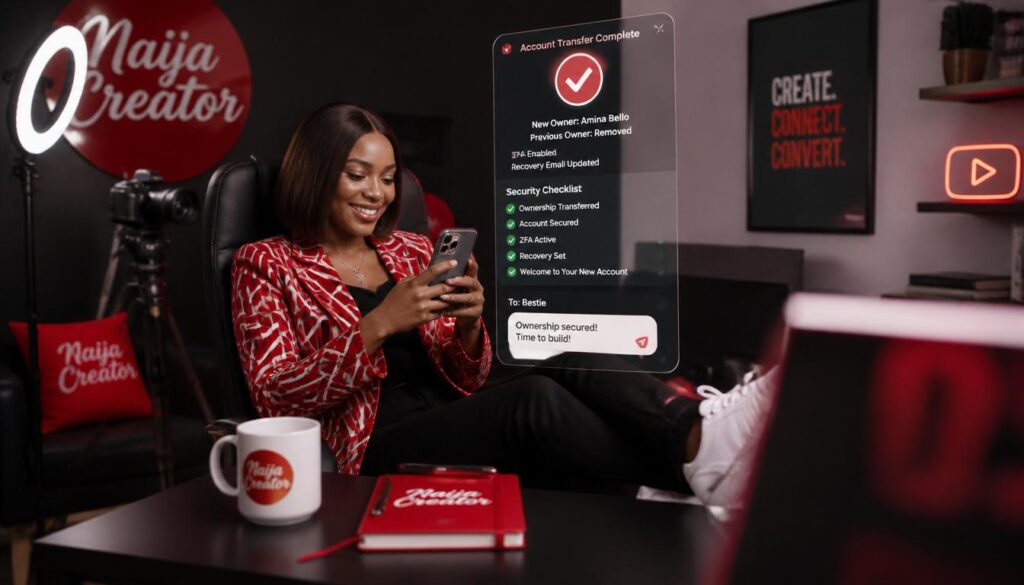 Nigerian influencer celebrating ownership transfer