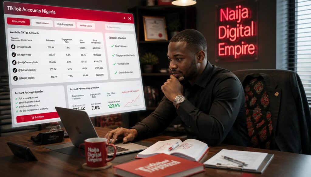Nigerian business owner reviewing TikTok account options