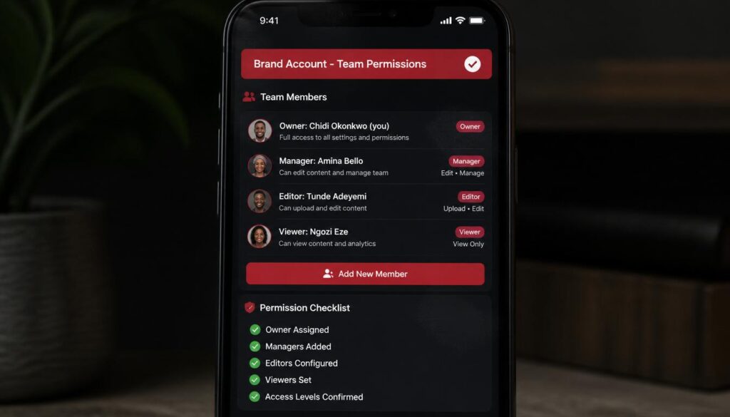 Screenshot of team permissions