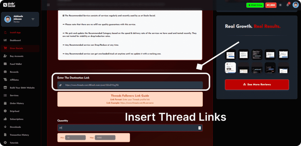 Link submission screenshot