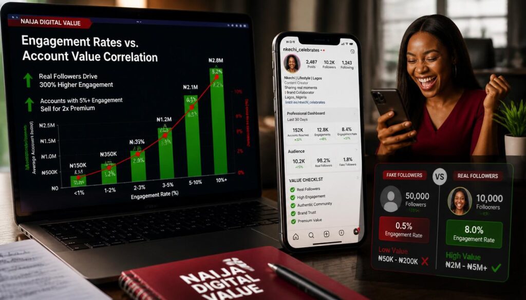 Nigerian youths checking Instagram engagement charts