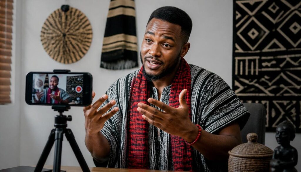 Nigerian influencer creating engaging content.