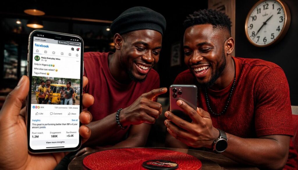 Nigerian youths celebrating viral Facebook post success
