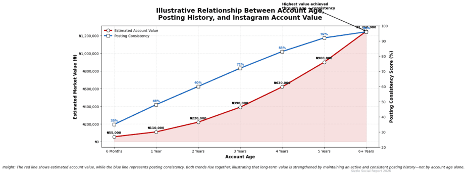 Instagram account age and posting history in Nigeria