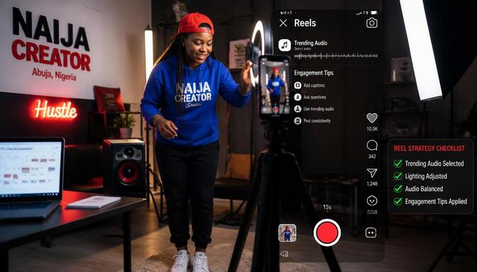 Nigerian content creator filming Reel