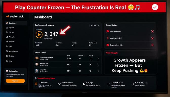 Screenshot of Audiomack play counter frozen