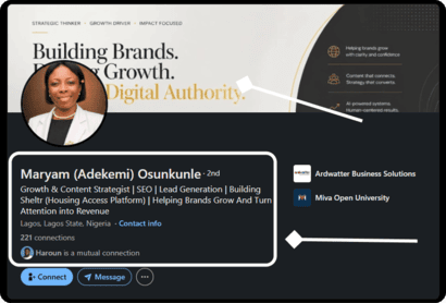 Nigerian entrepreneur with branded LinkedIn banner