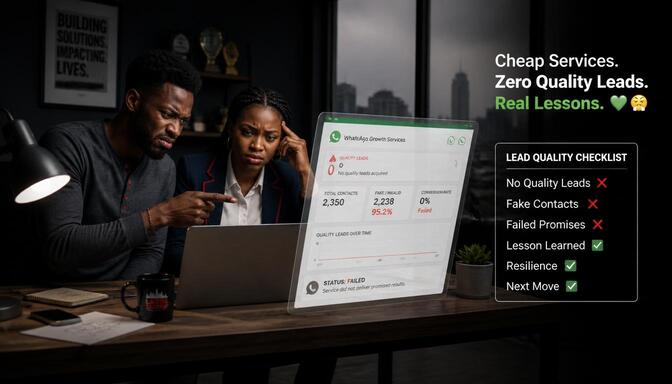 Nigerian entrepreneur regretting cheap WhatsApp growth choice
