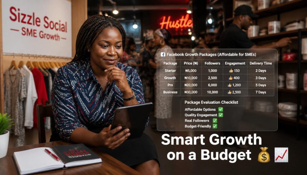 Nigerian SME owner reviewing packages.