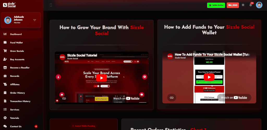 Sizzle Social Personal dashboard