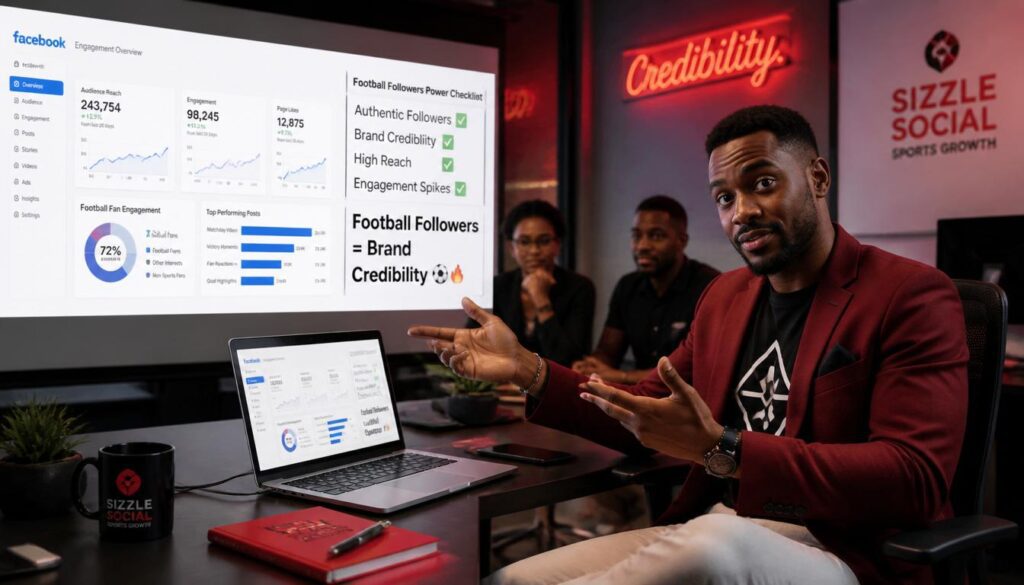 Nigerian brand manager reviewing Facebook analytics