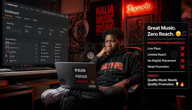 Frustrated artist staring at low play count