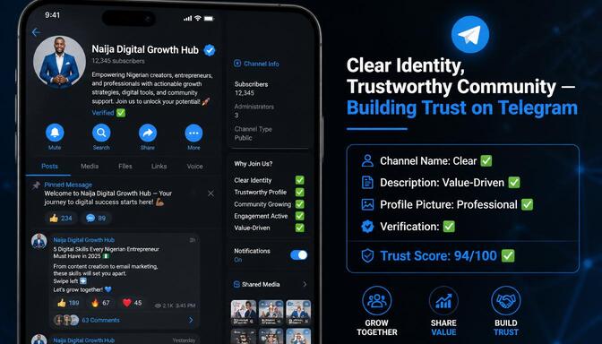 Screenshot of optimized Telegram channel profile.