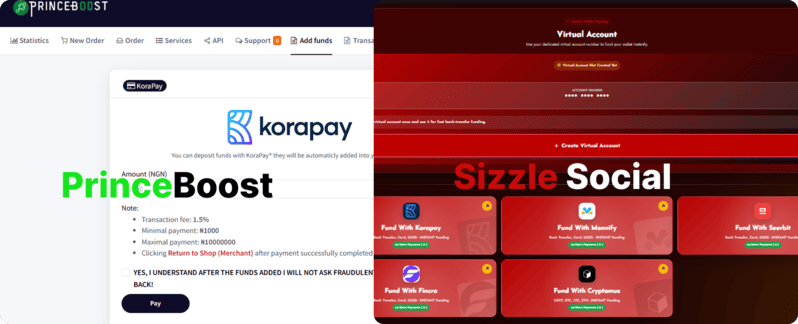 Screenshot comparing pricing and naira payments