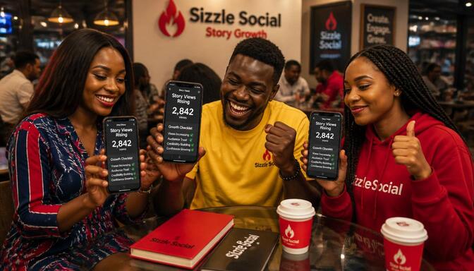 Nigerian youths celebrating Story growth.