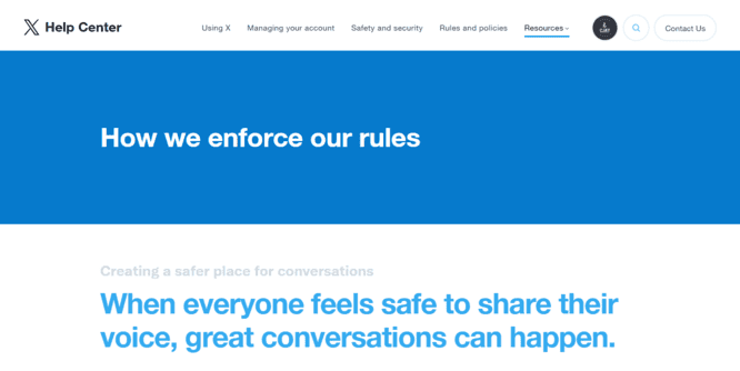 Screenshot of Twitter safety policies