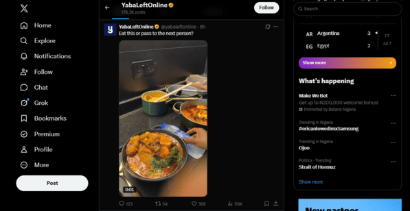 Screenshot of viral Nigerian tweet