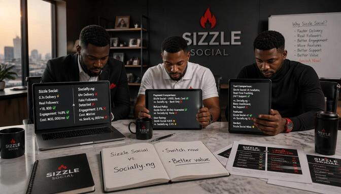 Creators at a Lagos office desk comparing growth tools
