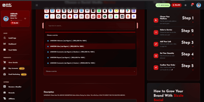 Sizzle Social package selection