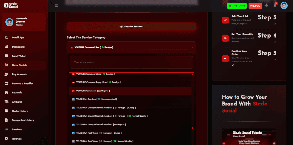 Screenshot of package selection