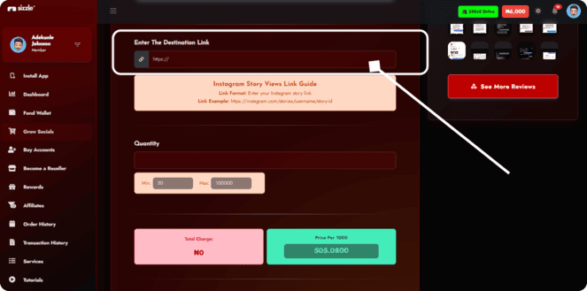 Screenshot of Story link submission.
