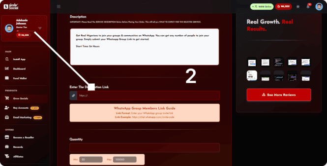 Screenshot of input form