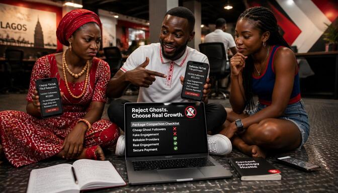 Young Nigerians comparing TikTok growth services