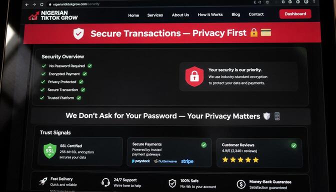 Screenshot of secure checkout