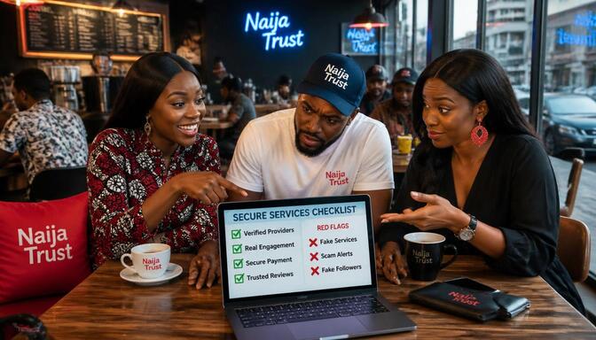 Nigerian artist checking trusted features.