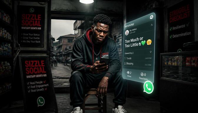 Frustrated Nigerian youth staring at phone