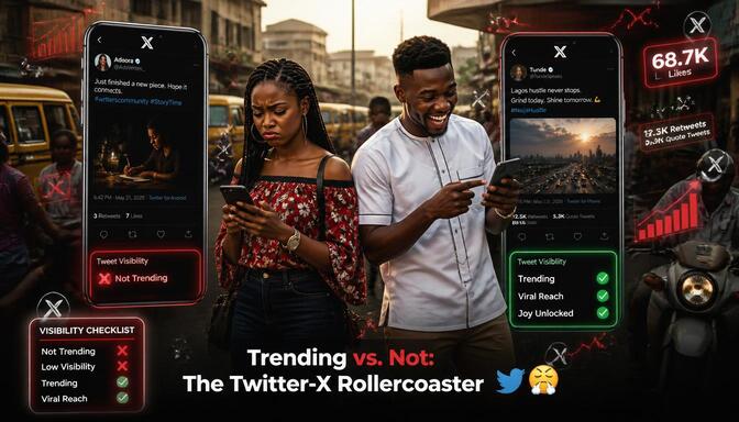 Nigerian youths checking phones, algorithm signals