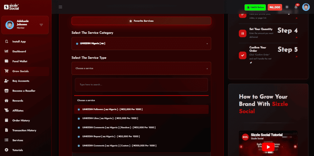 Screenshot of Sizzle Social packages