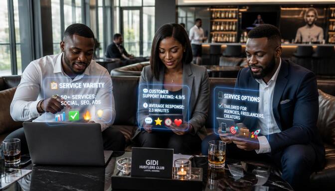 Nigerian creators comparing SMM panel features in a boutique