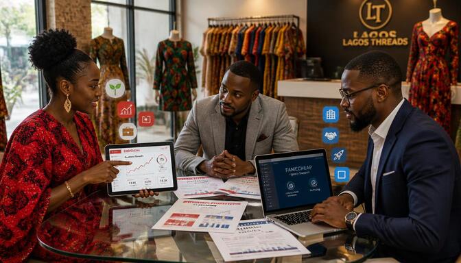 Photo of African entrepreneurs at boutique.