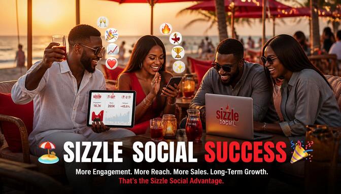 f Nigerian entrepreneurs at a beachside lounge, celebrating with drinks and laughter after successful campaign
