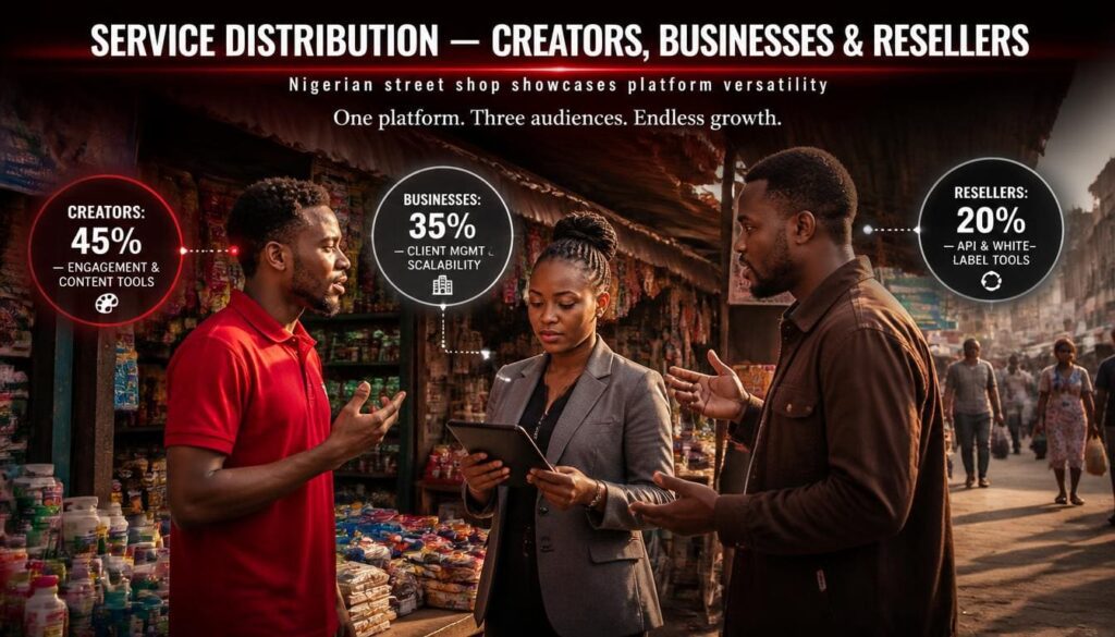 Nigerian resellers comparing pie chart of services.