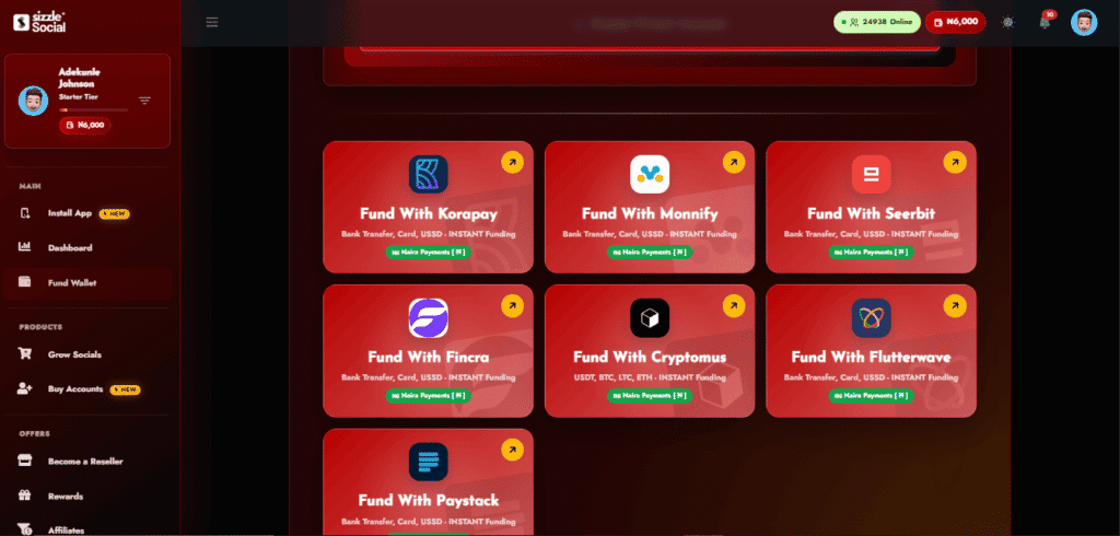 Screenshot of wallet funding page.