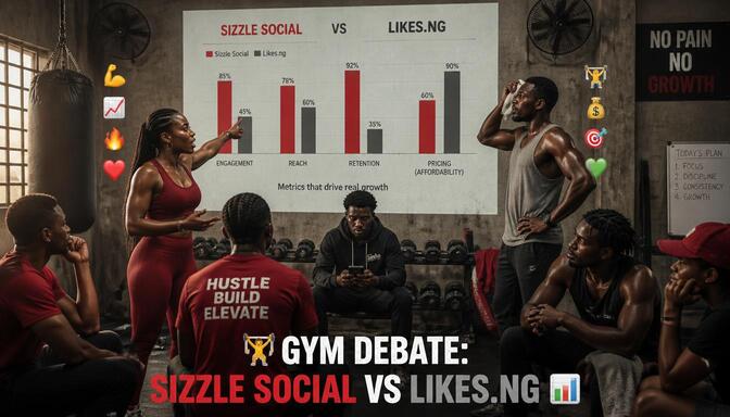 Nigerian gym scene showing growth goals comparison bar chart