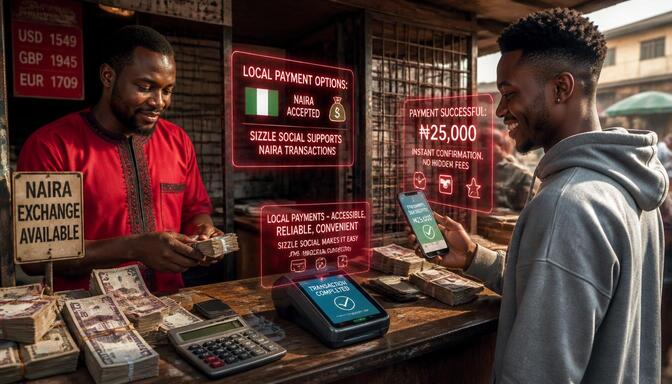 Nigerian cashier stand showing Naira transactions for SMM services