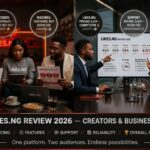 Likes.ng SMM panel review flyer graphic with Nigerian creators and businesses