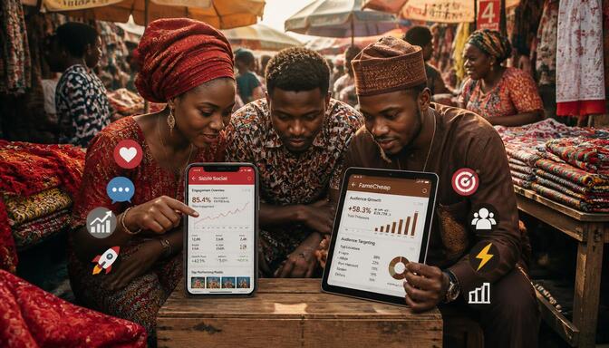 African creators debating Sizzle Social vs FameCheap in a lively market