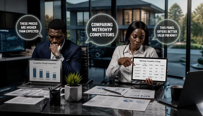 Comparing Metrohyp features and pricing at office desk
