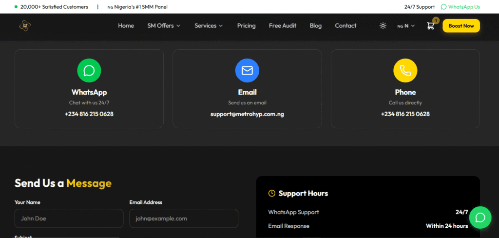Metrohype customer support Nigeria line chart.