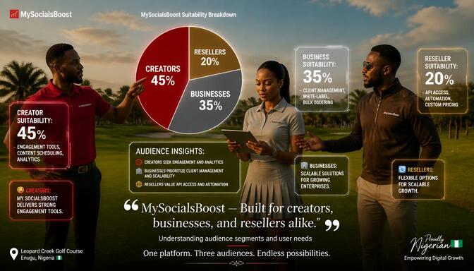 MySocialsBoost target audience pie chart visualization
