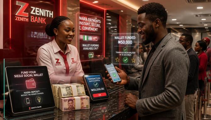Nigerian bank counter showing Naira payments and wallet funding
